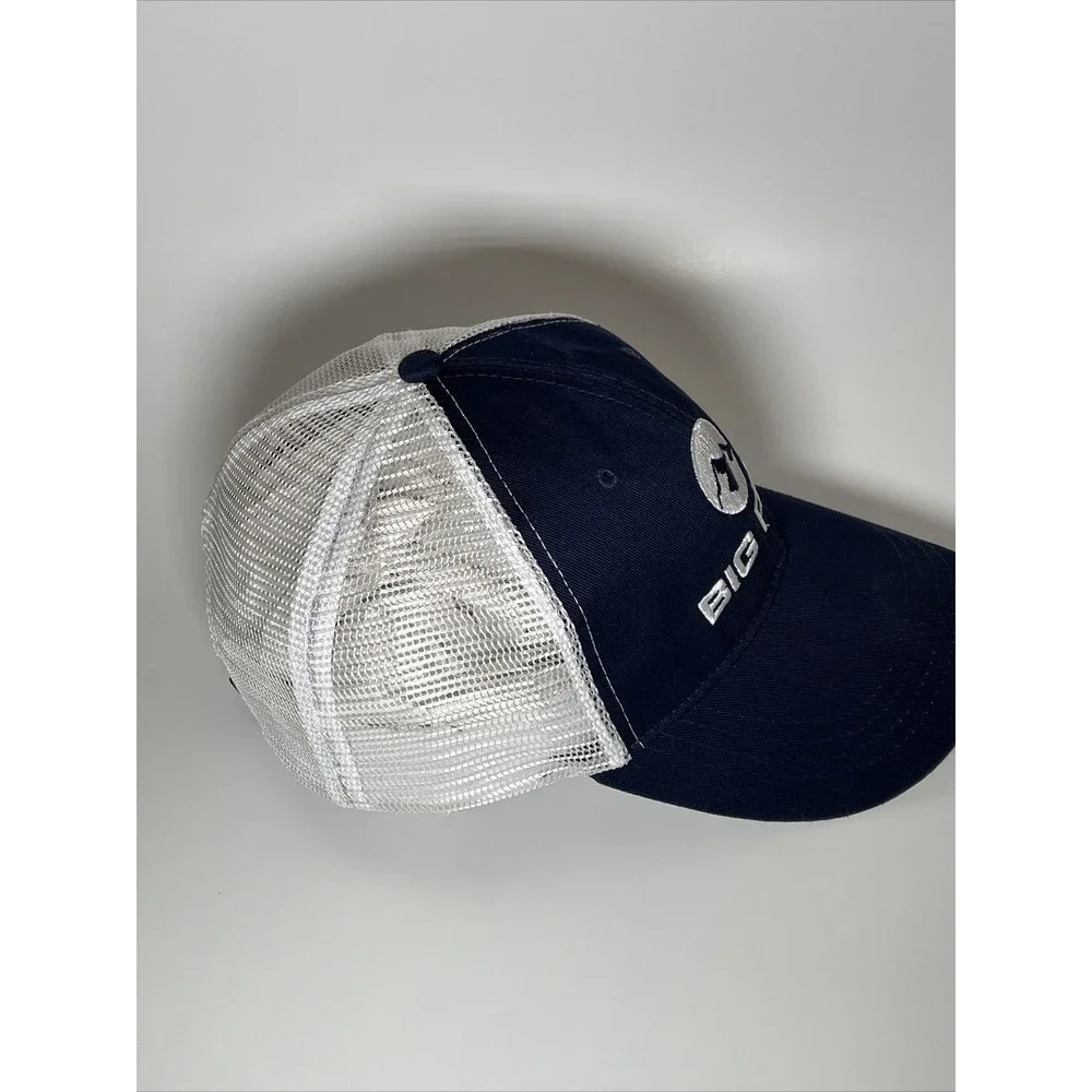 Big Frig Trucker Hat Navy Blue White Mesh Back Adjustable Snapback Mountain Logo